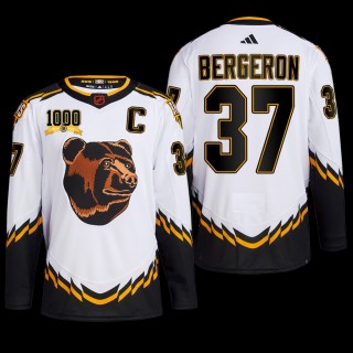Patrice Bergeron Boston Bruins Reverse Retro Jersey White #37 1000 career points Uniform
