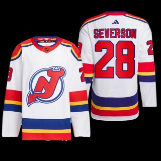 New Jersey Devils 2022 Reverse Retro 2.0 Jersey Damon Severson White #28 Authentic Primegreen Uniform