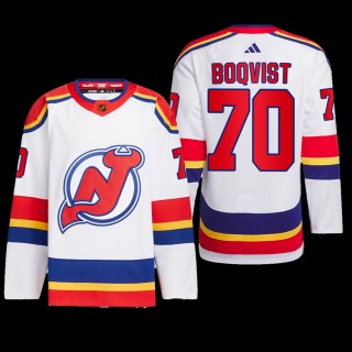 New Jersey Devils 2022 Reverse Retro 2.0 Jersey Jesper Boqvist White #70 Authentic Primegreen Uniform
