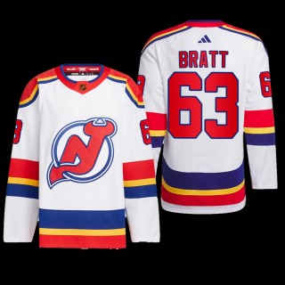 New Jersey Devils 2022 Reverse Retro 2.0 Jersey Jesper Bratt White #63 Authentic Primegreen Uniform