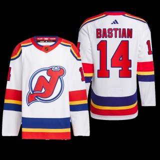 New Jersey Devils 2022 Reverse Retro 2.0 Jersey Nathan Bastian White #14 Authentic Primegreen Uniform