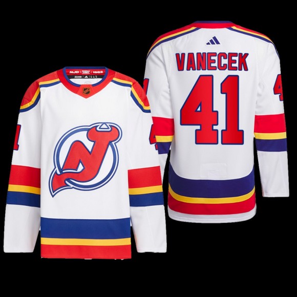 New Jersey Devils 2022 Reverse Retro 2.0 Jersey Vitek Vanecek White #41 Authentic Primegreen Uniform