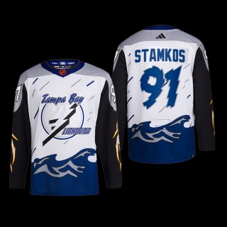 Steven Stamkos Tampa Bay Lightning Authentic Primegreen Jersey 2022 White #91 Reverse Retro 2.0 Uniform