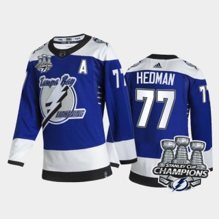 Tampa Bay Lightning Victor Hedman #77 3x Stanley Cup Champions Blue Reverse Retro Jersey