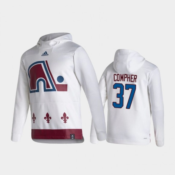 Men's Colorado Avalanche J.T. Compher #37 Authentic Pullover Special Edition 2021 Reverse Retro White Hoodie