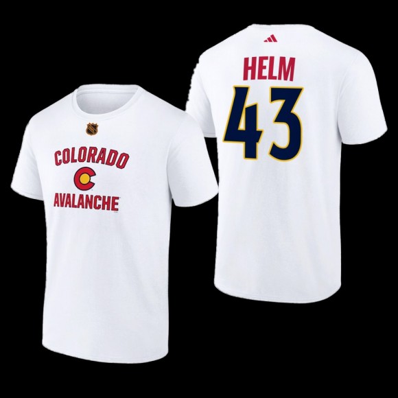 Colorado Avalanche Darren Helm Reverse Retro 2.0 White #43 Wheelhouse T-Shirt