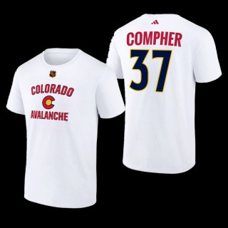 Colorado Avalanche J.T. Compher Reverse Retro 2.0 White #37 Wheelhouse T-Shirt