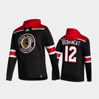 Men's Chicago Blackhawks Alex DeBrincat #12 Authentic Pullover 2021 Reverse Retro Black Hoodie