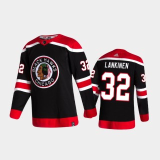 Men's Chicago Blackhawks Kevin Lankinen #32 Reverse Retro 2020-21 Black Special Edition Authentic Jersey