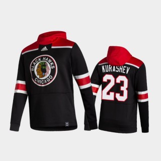 Men's Chicago Blackhawks Philipp Kurashev #23 Authentic Pullover Special Edition 2021 Reverse Retro Black Hoodie