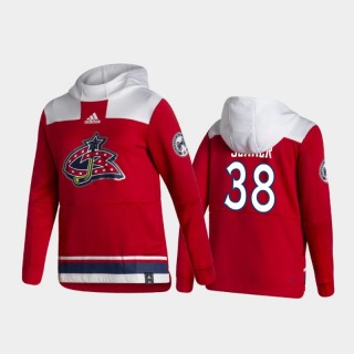 Men's Columbus Blue Jackets Boone Jenner #38 Authentic Pullover Special Edition 2021 Reverse Retro Red Hoodie