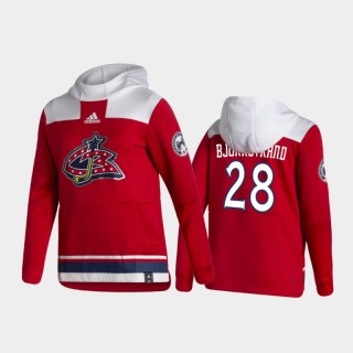 Men's Columbus Blue Jackets Oliver Bjorkstrand #28 Authentic Pullover Special Edition 2021 Reverse Retro Red Hoodie