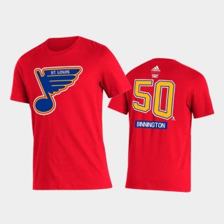 Blues Jordan Binnington #50 2021 Reverse Retro Special Edition Name & Number Red T-Shirt