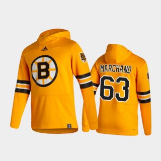 Men's Boston Bruins Brad Marchand #63 Authentic Pullover Special Edition 2021 Reverse Retro Gold Hoodie