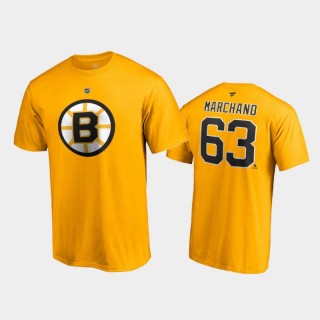 Men's Boston Bruins Brad Marchand #63 Special Edition Authentic Stack 2021 Reverse Retro Gold T-Shirt