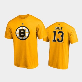 Men's Boston Bruins Charlie Coyle #13 Special Edition Authentic Stack 2021 Reverse Retro Gold T-Shirt
