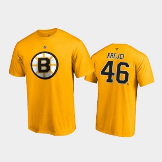 Men's Boston Bruins David Krejci #46 Special Edition Authentic Stack 2021 Reverse Retro Gold T-Shirt