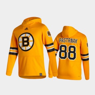 Men's Boston Bruins David Pastrnak #88 Authentic Pullover Special Edition 2021 Reverse Retro Gold Hoodie