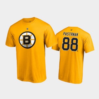 Men's Boston Bruins David Pastrnak #88 Special Edition Authentic Stack 2021 Reverse Retro Gold T-Shirt