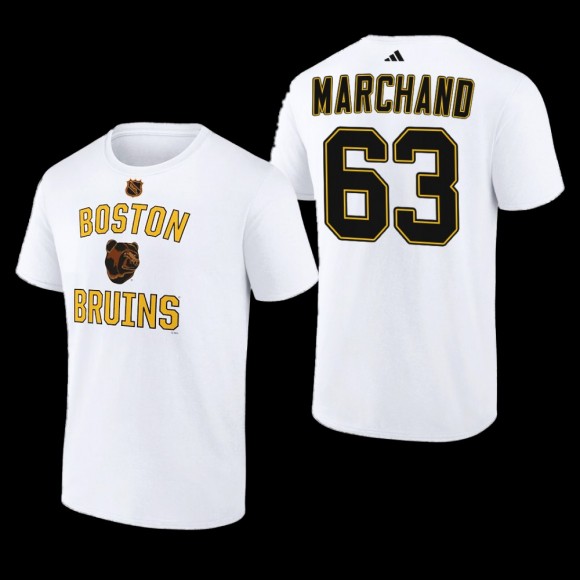 Boston Bruins Brad Marchand Reverse Retro 2.0 White #63 Wheelhouse T-Shirt