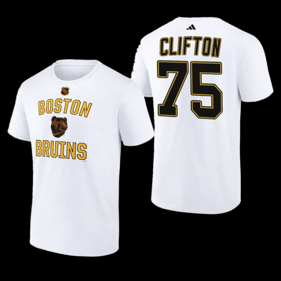 Boston Bruins Connor Clifton Reverse Retro 2.0 White #75 Wheelhouse T-Shirt