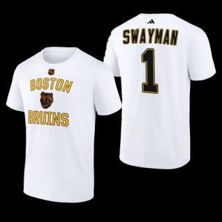 Boston Bruins Jeremy Swayman Reverse Retro 2.0 White #1 Wheelhouse T-Shirt