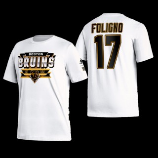 Boston Bruins Nick Foligno Reverse Retro 2.0 White #17 Playmaker T-Shirt