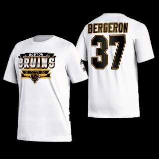 Boston Bruins Patrice Bergeron Reverse Retro 2.0 White #37 Playmaker T-Shirt