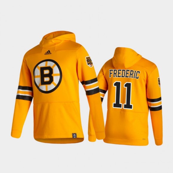 Men's Boston Bruins Trent Frederic #11 Authentic Pullover Special Edition 2021 Reverse Retro Gold Hoodie