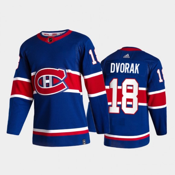 Men Montreal Canadiens Christian Dvorak #18 2021 Reverse Retro Blue Special Edition Jersey