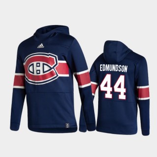 Men's Montreal Canadiens Joel Edmundson #44 Authentic Pullover Special Edition 2021 Reverse Retro Navy Hoodie