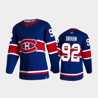 Men's Montreal Canadiens Jonathan Drouin #92 Reverse Retro 2020-21 Blue Authentic Jersey