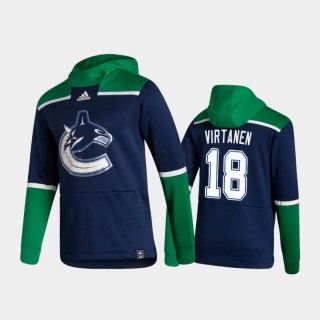 Men's Vancouver Canucks Jake Virtanen #18 Authentic Pullover Special Edition 2021 Reverse Retro Navy Hoodie