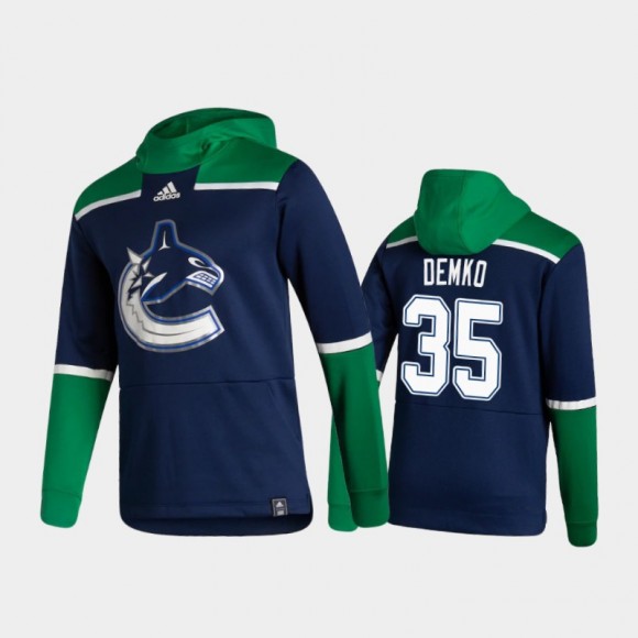 Men's Vancouver Canucks Thatcher Demko #35 Authentic Pullover Special Edition 2021 Reverse Retro Navy Hoodie
