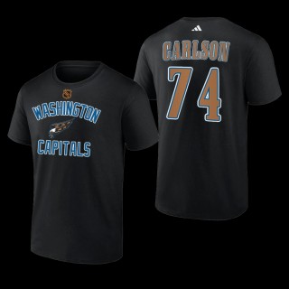 John Carlson #74 Washington Capitals Reverse Retro 2.0 Wheelhouse Black Men T-Shirt