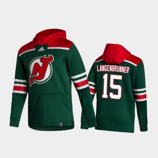 Men's New Jersey Devils Jamie Langenbrunner #15 Authentic Pullover Special Edition 2021 Reverse Retro Green Hoodie