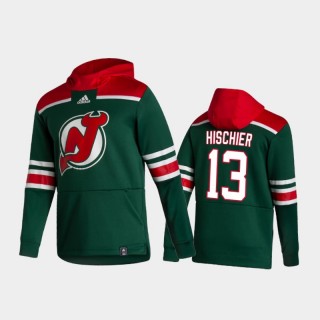 Men's New Jersey Devils Nico Hischier #13 Authentic Pullover Special Edition 2021 Reverse Retro Green Hoodie