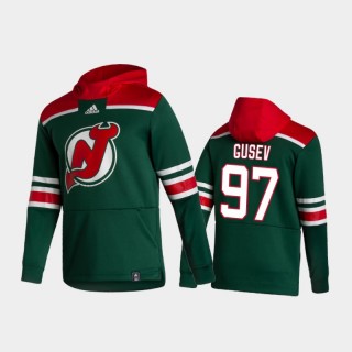 Men's New Jersey Devils Nikita Gusev #97 Authentic Pullover Special Edition 2021 Reverse Retro Green Hoodie
