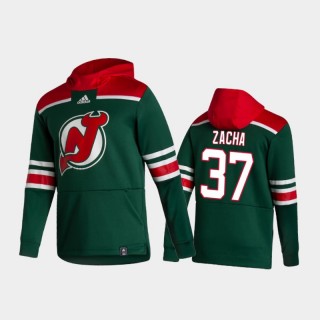 Men's New Jersey Devils Pavel Zacha #37 Authentic Pullover Special Edition 2021 Reverse Retro Green Hoodie