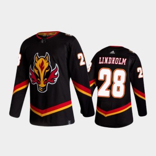 Men's Calgary Flames Elias Lindholm #28 Reverse Retro 2020-21 Black Authentic Jersey