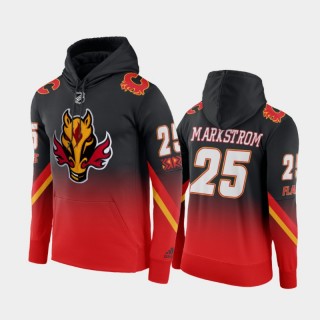 Men Jacob Markstrom #25 Calgary Flames Gradient Pullover Red Black 2021 Reverse Retro Hoodie