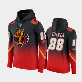 Men Jarome Iginla #88 Calgary Flames Gradient Pullover Red Black 2021 Reverse Retro Hoodie