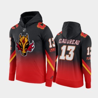 Men Johnny Gaudreau #13 Calgary Flames Gradient Pullover Red Black 2021 Reverse Retro Hoodie