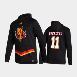 Men's Calgary Flames Mikael Backlund #11 Authentic Pullover Special Edition 2021 Reverse Retro Black Hoodie