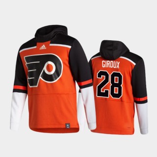 Men's Philadelphia Flyers Claude Giroux #28 Authentic Pullover Special Edition 2021 Reverse Retro Orange Hoodie