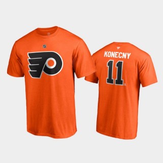 Men's Philadelphia Flyers Travis Konecny #11 Special Edition Authentic Stack 2021 Reverse Retro Orange T-Shirt
