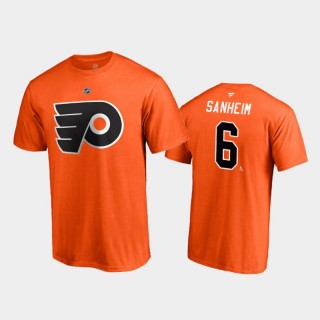 Men's Philadelphia Flyers Travis Sanheim #6 Special Edition Authentic Stack 2021 Reverse Retro Orange T-Shirt