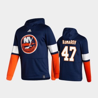 Men's New York Islanders Leo Komarov #47 Authentic Pullover Special Edition 2021 Reverse Retro Navy Hoodie