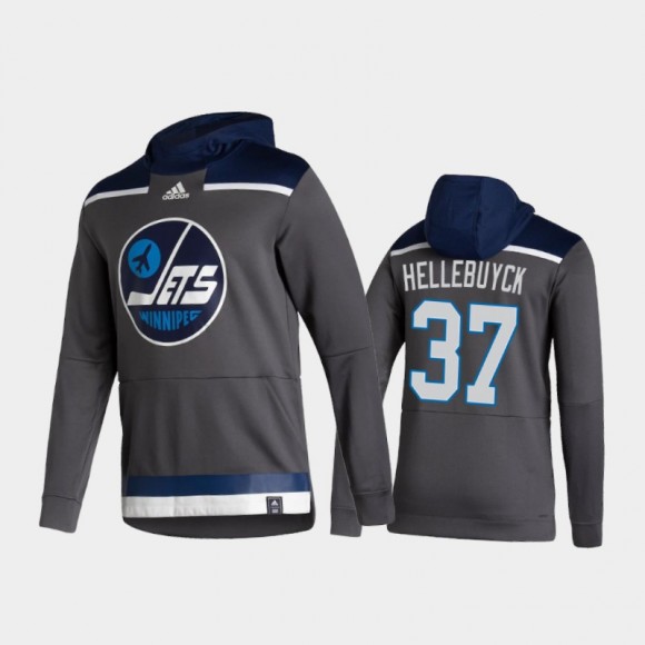 Men's Winnipeg Jets Connor Hellebuyck #37 Authentic Pullover Special Edition 2021 Reverse Retro Gray Hoodie