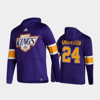 Men's Los Angeles Kings Lias Andersson #24 Authentic Pullover Special Edition 2021 Reverse Retro Purple Hoodie